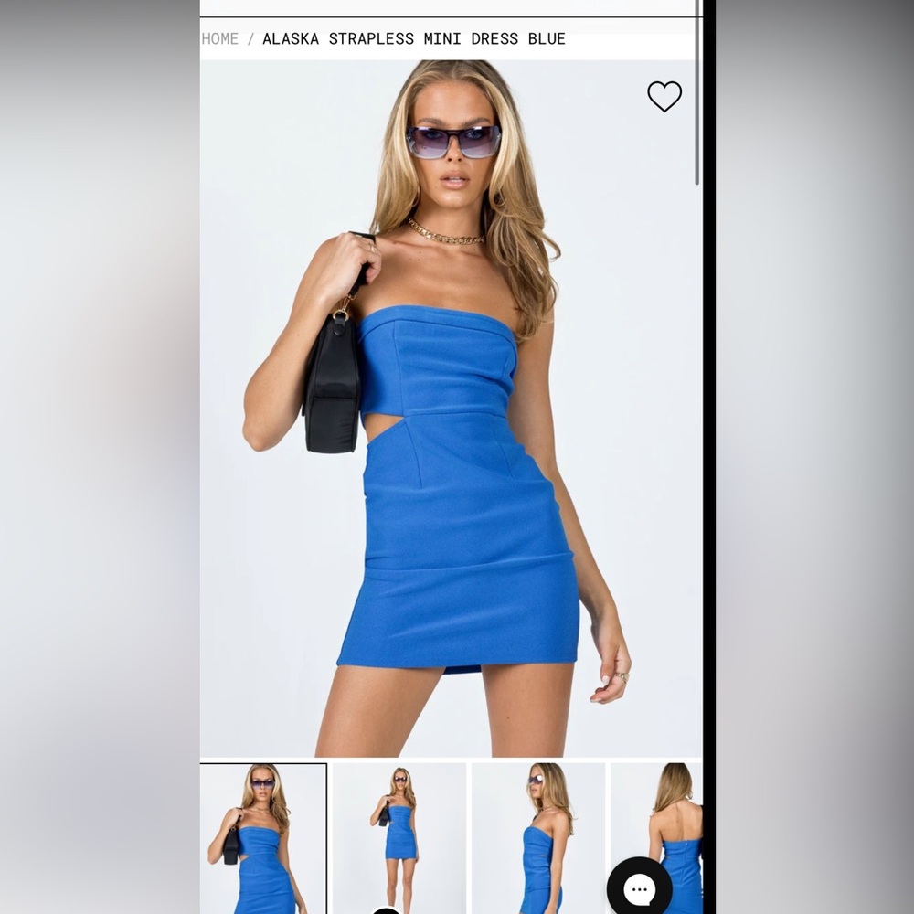 Blue cocktail dress with side cut outs from Princess Polly.